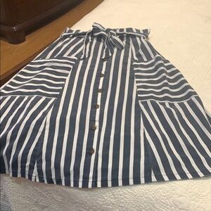 Metrowear Y2K Blue White Striped Linen Blend ALine Skirt Size Medium